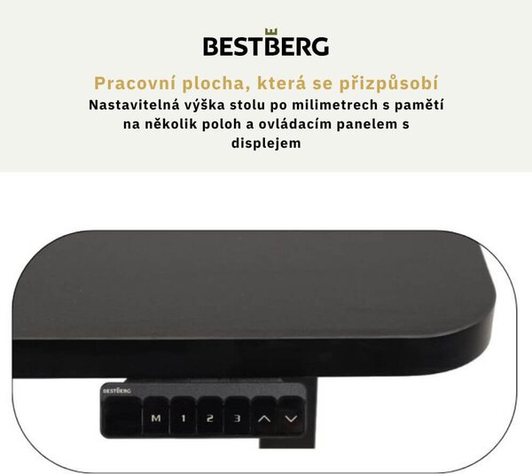 Výškově nastavitelný elektrický stůl BestBerg BBAT-14BB / rozměr 140x70 cm / výška 70-114 cm / černá