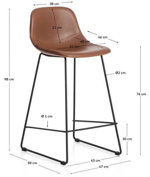 Kave Home Koňakově hnědá koženková barová židle Zahara 76 cm III