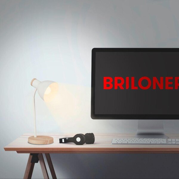 BRILONER Prep stolní lampička - s vypínačem, E14 patice, max. 10W, bílá / dřevo 7659016