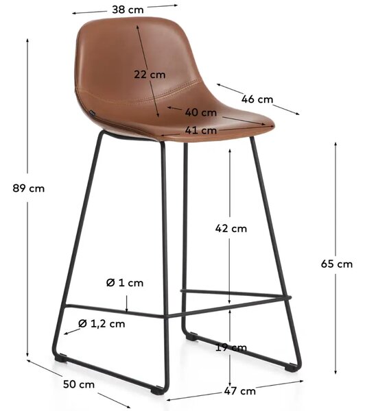 Kave Home Koňakově hnědá koženková barová židle Zahara 65 cm III