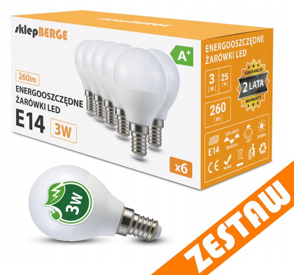 SADA 6x LED žárovka E14 G45 3W kulová 270lm - studená bílá