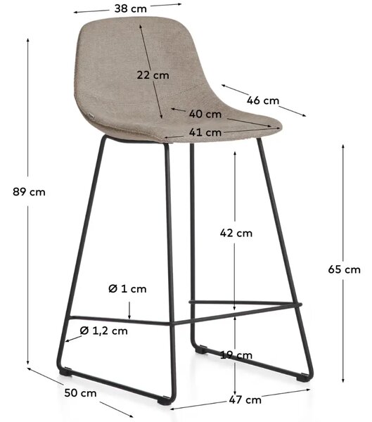 Kave Home Hnědá látková barová židle Zahara 65 cm III