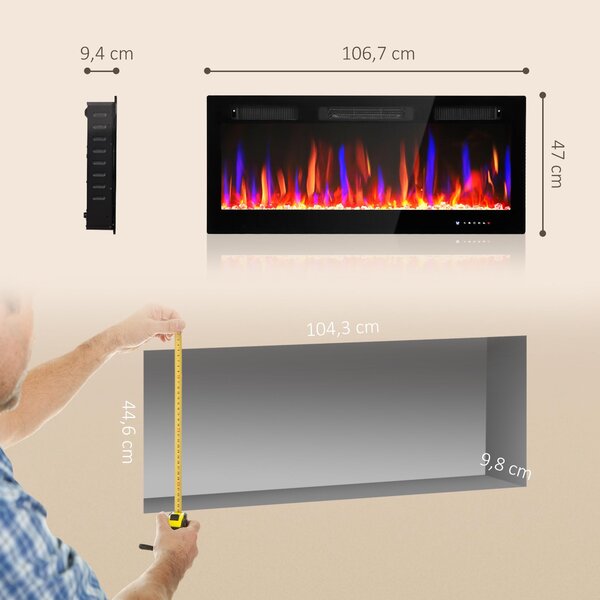 Elektrický krb HOMCOM s topením, 11 barevnými efekty plamenů, 12 barev křišťálu