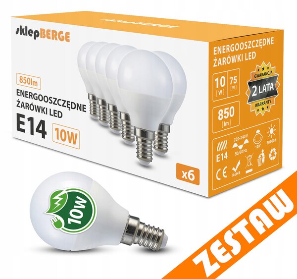 SADA 6x LED žárovka E14 G45 10W 830lm - teplá bílá