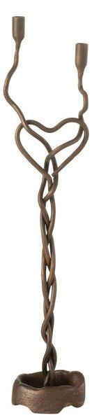 Bronzový antik kovový svícen se srdcem na úzké svíčky Noir - 9*8*48 cm - J-Line by Jolipa