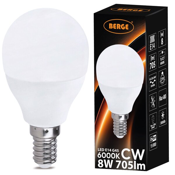 SADA 6x LED žárovka G45 E14 8W 705lm - studená bílá