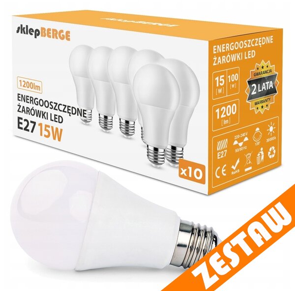 SADA 10x LED žárovka E27 A60 15W 1200lm 3000K - teplá bílá