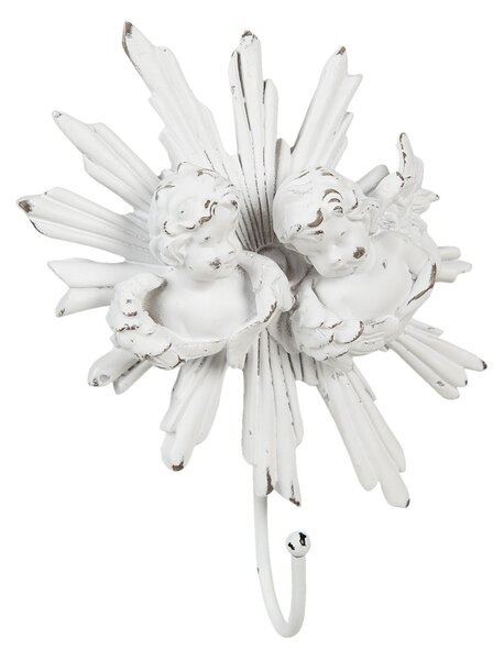 Bílý antik nástěnný háček s andílky - 15*5*23 cm - Clayre & Eef