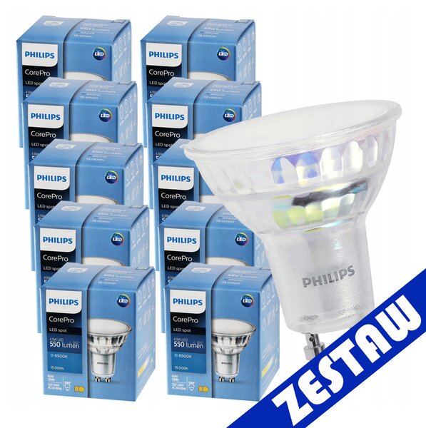 SADA 10x GU10 LED žárovka PHILIPS 4,9W 550lm - studená bílá