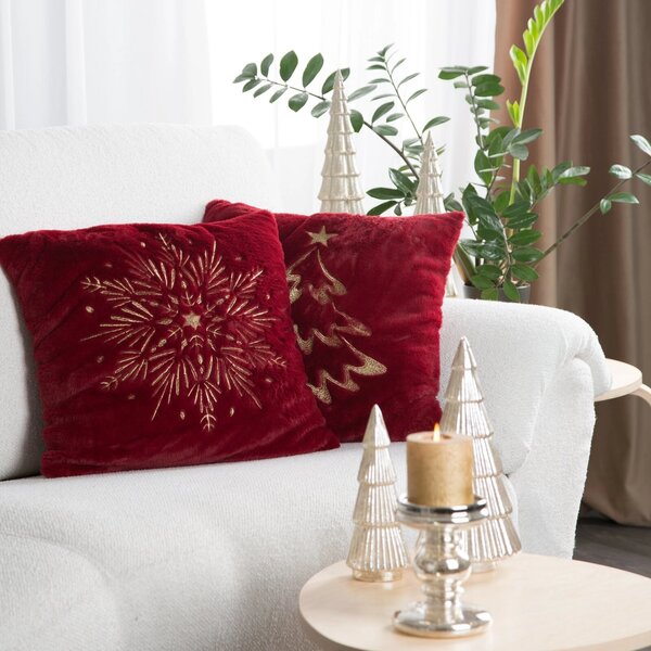 CHLUPATÝ VÁNOČNÍ DEKORAČNÍ POVLAK NA POLŠTÁŘ SNOWFLAKE 45X45 CM BORDOVÁ