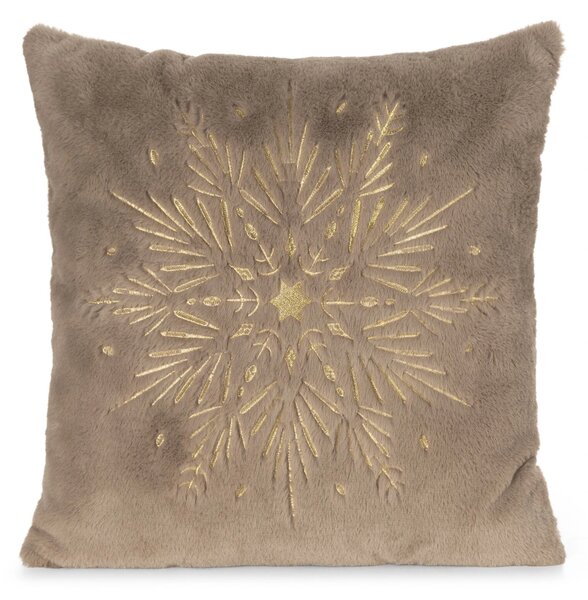 CHLUPATÝ VÁNOČNÍ DEKORAČNÍ POVLAK NA POLŠTÁŘ SNOWFLAKE 45X45 CM BÉŽOVÁ