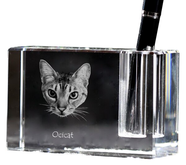Ocicat - Stojan na pera, křišťálový organizér s fotografií kočky, jedinečná dekorace na stůl od značky Art-Dog