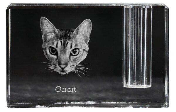 Ocicat - Stojan na pera, křišťálový organizér s fotografií kočky, jedinečná dekorace na stůl od značky Art-Dog