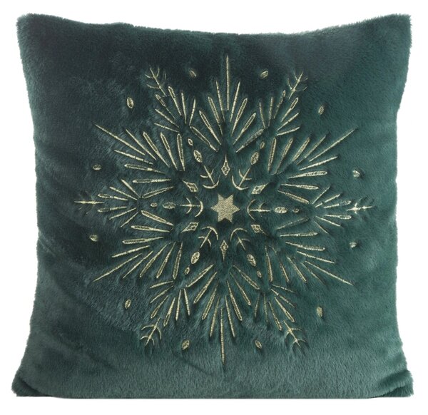CHLUPATÝ VÁNOČNÍ DEKORAČNÍ POVLAK NA POLŠTÁŘ SNOWFLAKE 45X45 CM ZELENÁ