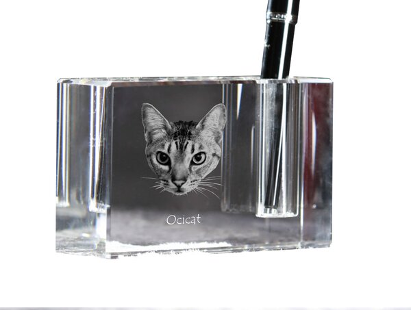 Ocicat - Stojan na pera, křišťálový organizér s fotografií kočky, jedinečná dekorace na stůl od značky Art-Dog