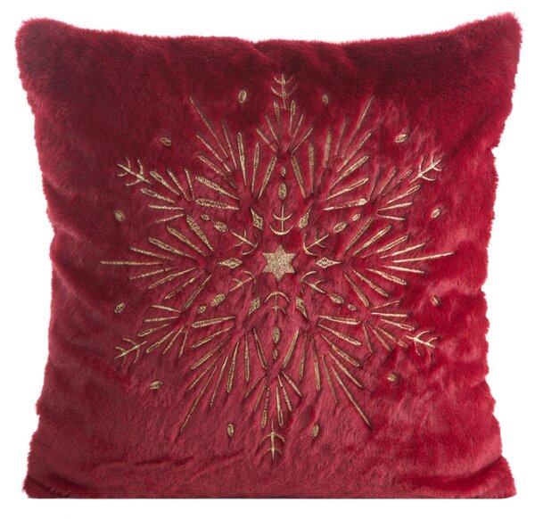 CHLUPATÝ VÁNOČNÍ DEKORAČNÍ POVLAK NA POLŠTÁŘ SNOWFLAKE 45X45 CM BORDOVÁ