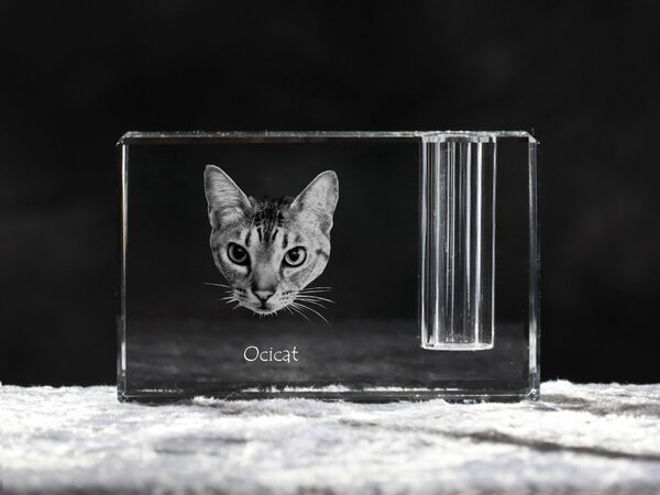 Ocicat - Stojan na pera, křišťálový organizér s fotografií kočky, jedinečná dekorace na stůl od značky Art-Dog