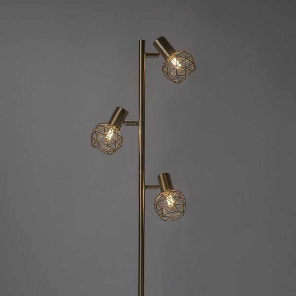 Designová stojací lampa zlatá 3-světlo nastavitelná - Mesh