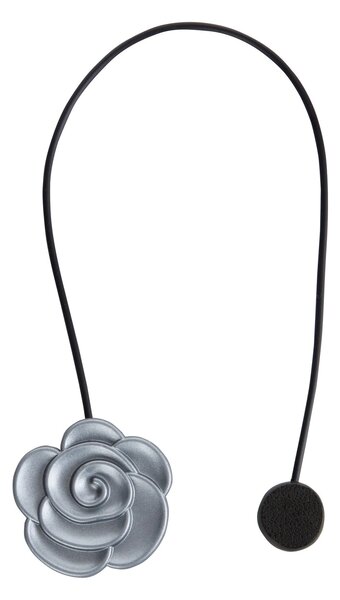 SADA 2KS DEKORAČNÍ SPONA NA ZÁVĚS FLOWER S MAGNETEM 5 X 21 CM ŠEDÁ