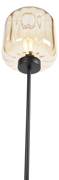 Designová stojací lampa černá s jantarovým sklem - Qara