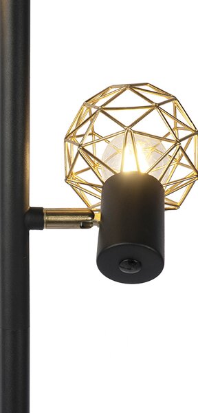 Designová stojací lampa černá se zlatem 3-světlo nastavitelné - Mesh