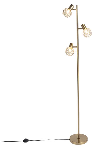 Designová stojací lampa zlatá 3-světlo nastavitelná - Mesh
