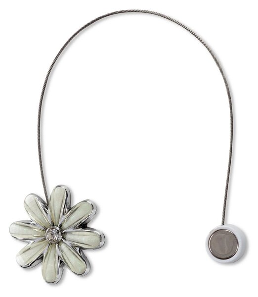 SADA 2KS DEKORAČNÍ SPONA NA ZÁVĚS FLOWER S MAGNETEM 5 X 14 CM KRÉMOVÁ