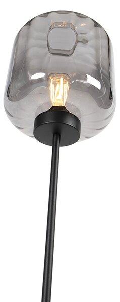 Designová stojací lampa černá s kouřovým sklem - Qara