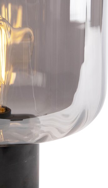 Designová stolní lampa černá s kouřovým sklem - Qara