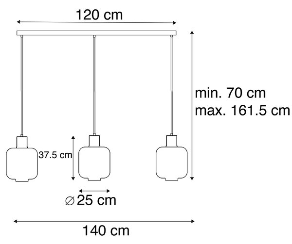 Designové závěsné svítidlo černé s jantarovým sklem 3-světlo 161,5 cm - Qara