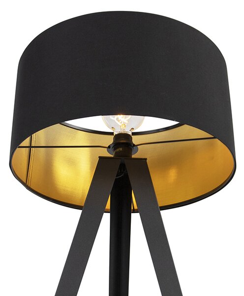Stojací lampa černá s černým stínítkem a zlatým vnitřkem - Ilse