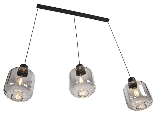 Designové závěsné svítidlo černé s kouřovým sklem 3-světlo 161,5 cm - Qara