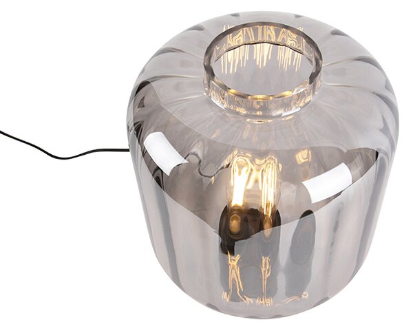 Designová stolní lampa černá s kouřovým sklem - Qara