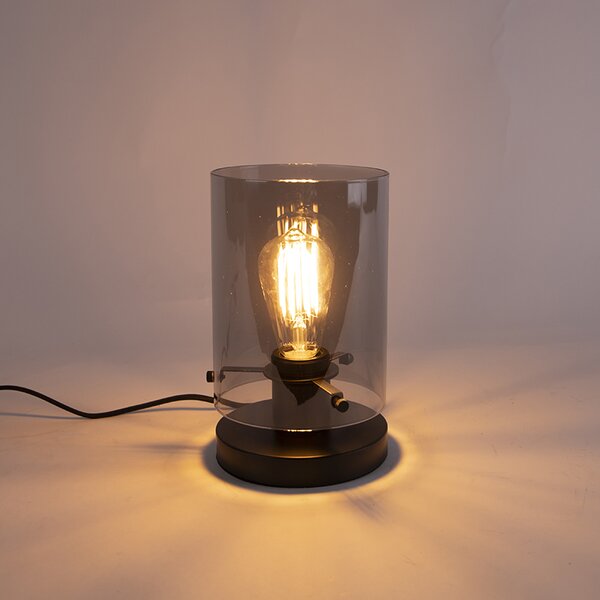 Designová stolní lampa černá s kouřovým sklem - Dome