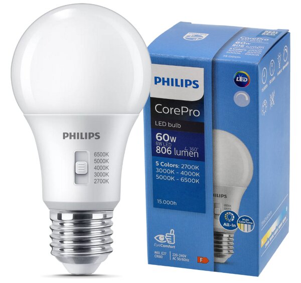 6x stmívatelná LED žárovka E27 8W 806lm 5CCT CorePro 2700K - 6500K
