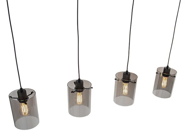 Designové závěsné svítidlo černé s kouřovým sklem 4 světla - Dome