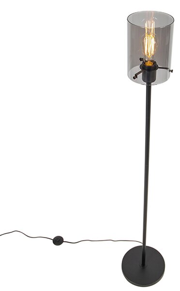 Designová stojací lampa černá s kouřovým sklem - Dome