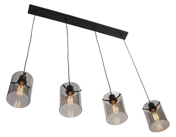 Designové závěsné svítidlo černé s kouřovým sklem 4 světla - Dome