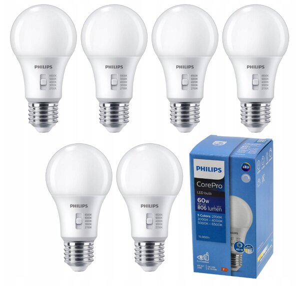 6x stmívatelná LED žárovka E27 8W 806lm 5CCT CorePro 2700K - 6500K