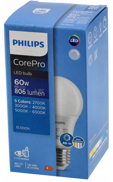 6x stmívatelná LED žárovka E27 8W 806lm 5CCT CorePro 2700K - 6500K