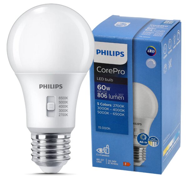 3x stmívatelná LED žárovka E27 8W 806lm 5CCT CorePro 2700K - 6500K