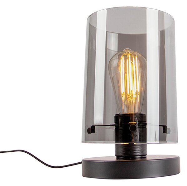 Designová stolní lampa černá s kouřovým sklem - Dome