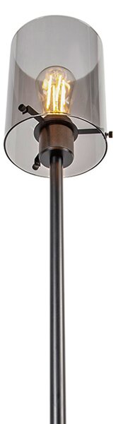 Designová stojací lampa černá s kouřovým sklem - Dome