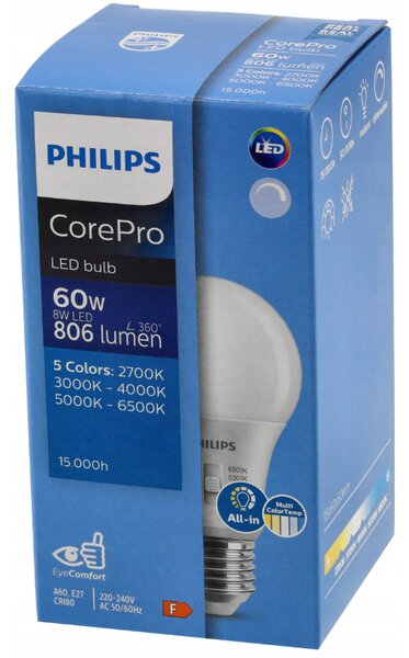 3x stmívatelná LED žárovka E27 8W 806lm 5CCT CorePro 2700K - 6500K
