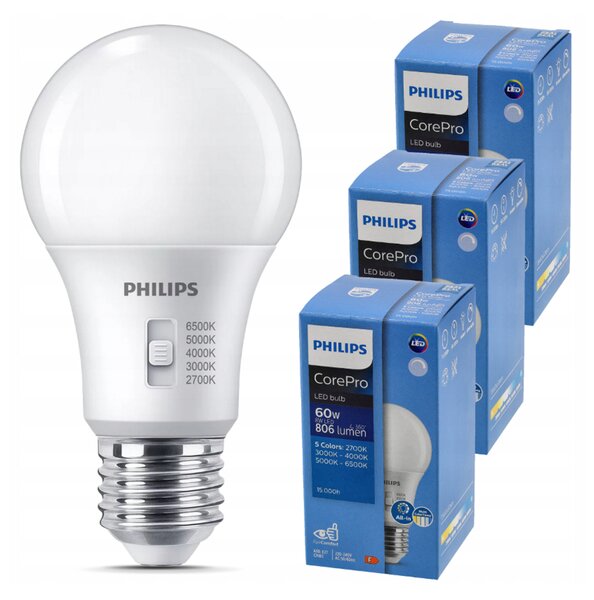 3x stmívatelná LED žárovka E27 8W 806lm 5CCT CorePro 2700K - 6500K