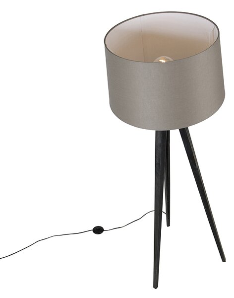 Stojací lampa se třemi nohami černá s lněným stínítkem taupe 45 cm - Tripod Classic
