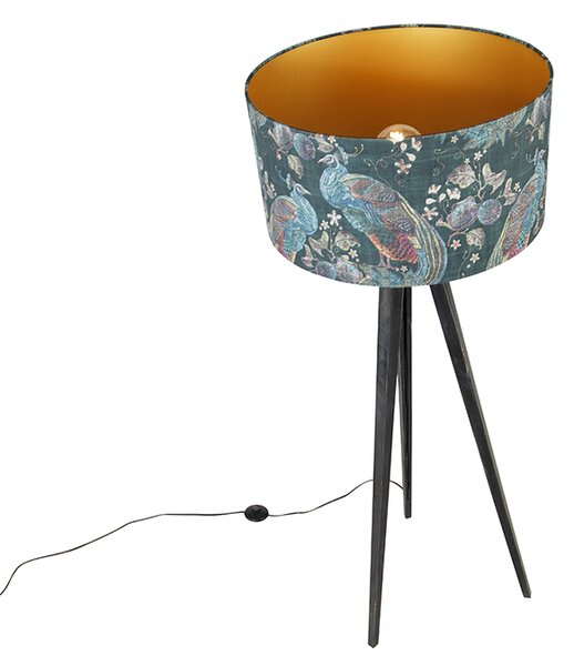 Stojací lampa stojan černá s abajurem s pavoučím vzorem 50 cm - Tripod Classic
