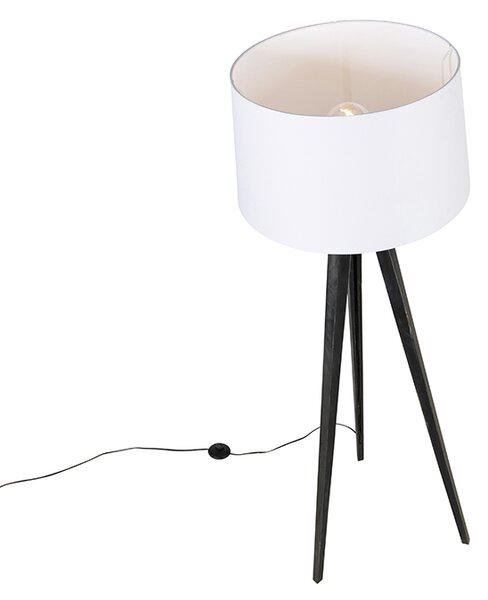Stojací lampa se třemi nohami černá s lněným stínítkem bílým 45 cm - Tripod Classic