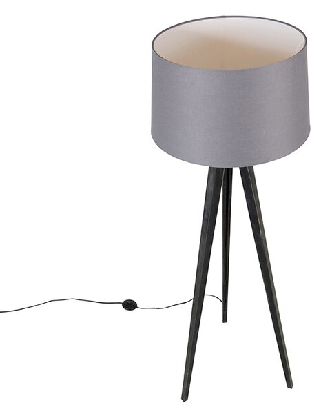 Stojací lampa na stativu černá s lněným stínítkem tmavě šedá 45 cm - Tripod Classic