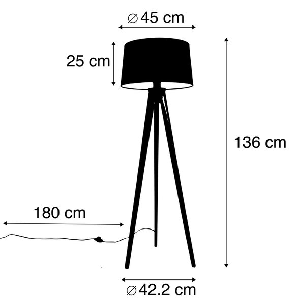 Stojací lampa na stativu černá s lněným stínítkem tmavě šedá 45 cm - Tripod Classic